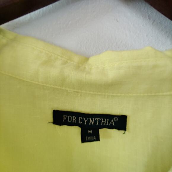 For Cynthia 100% Linen Yellow Neon Button Down Shirt Size M Legenlook Minimalist - Picture 6 of 7